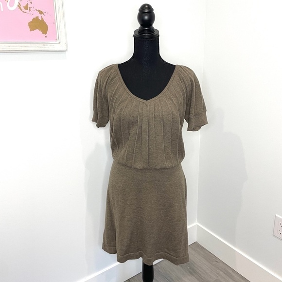 Loft Brown V-Neck Waist Tie Sweater Dress - Picture 1 of 7